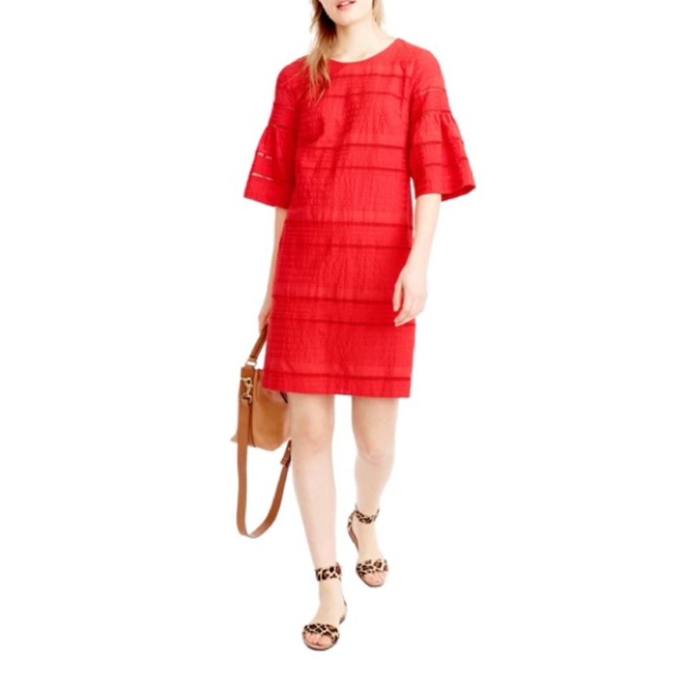 J. Crew Red Eyelet Flutter Sleeve Shift Dress Size 14